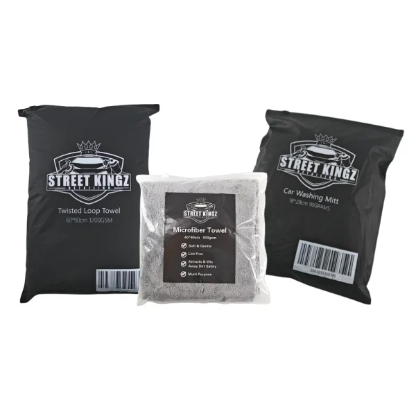1200gsm drying towel, microfibre wash mitt & 500gsm microfibre cloth product bundle